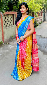 Precious Bandhej Silk Multi Color Saree